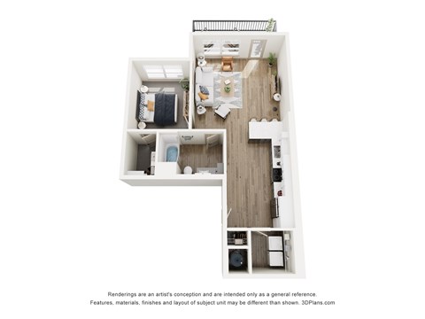 Floor plan for 1 bed, 1 bath, 852 sqft